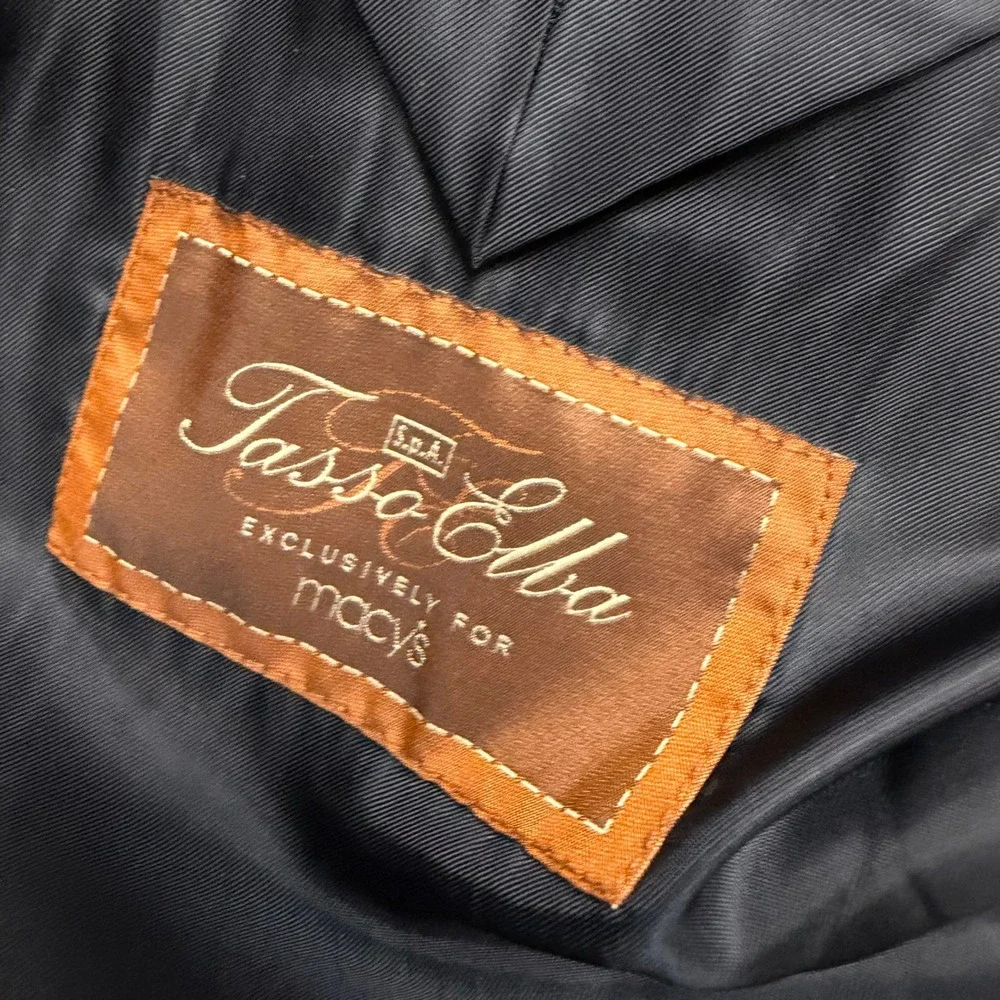 Tasso Elba Mens Pinstripe Blazer 100% Pure New Wool 3-Button Sport Coat Charcoal